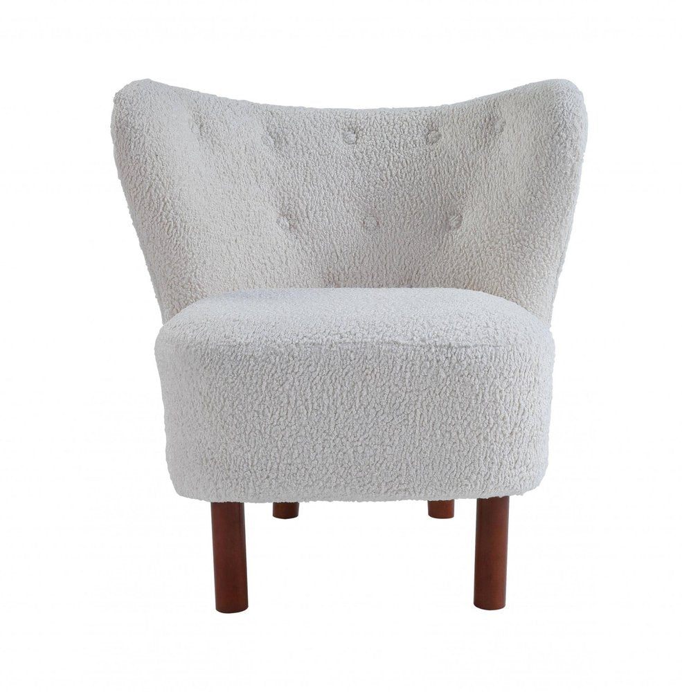 31" White and Brown Sherpa Polka Dots Wingback Chair