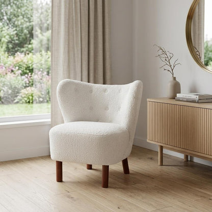 31" White and Brown Sherpa Polka Dots Wingback Chair
