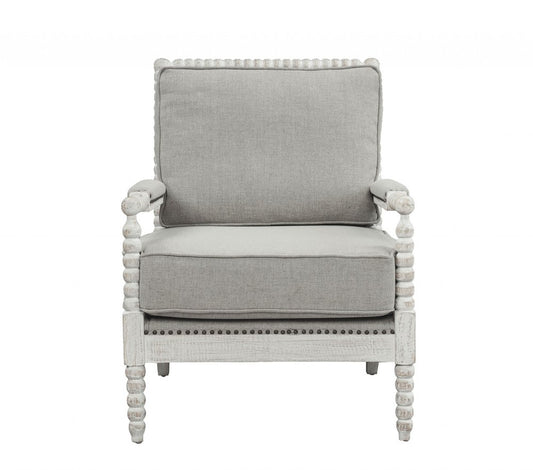 35" Gray and White Linen Club Chair