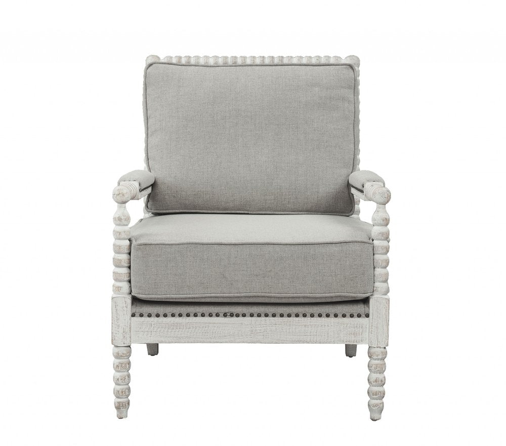 35" Gray and White Linen Club Chair