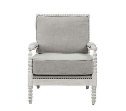 35" Gray and White Linen Club Chair
