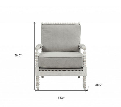 35" Gray and White Linen Club Chair