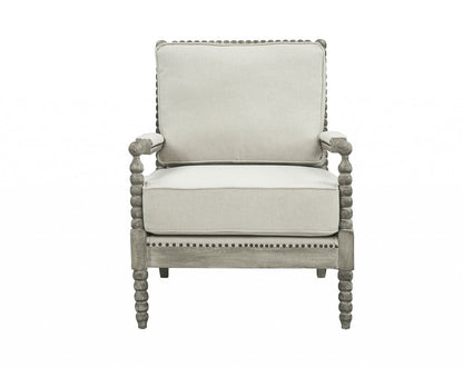 35" Beige and Gray Linen Club Chair
