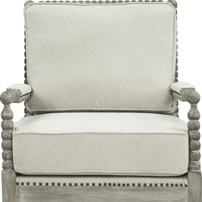 35" Beige and Gray Linen Club Chair