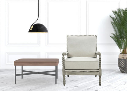 35" Beige and Gray Linen Club Chair