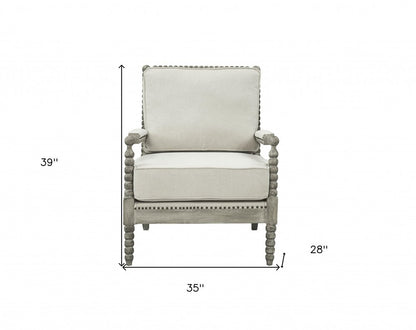 35" Beige and Gray Linen Club Chair