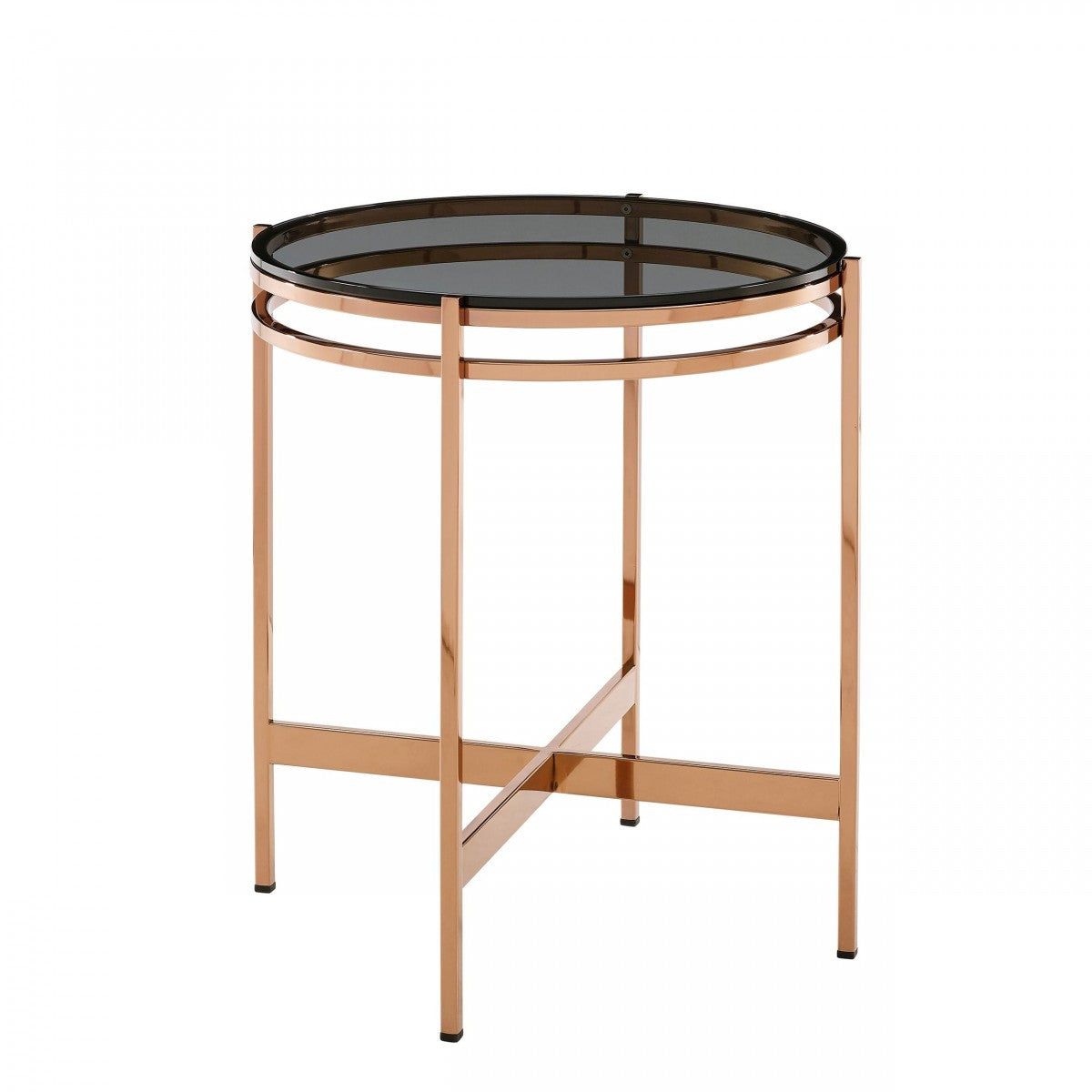 22" Rosegold And Smoke Glass Geo Round End Table