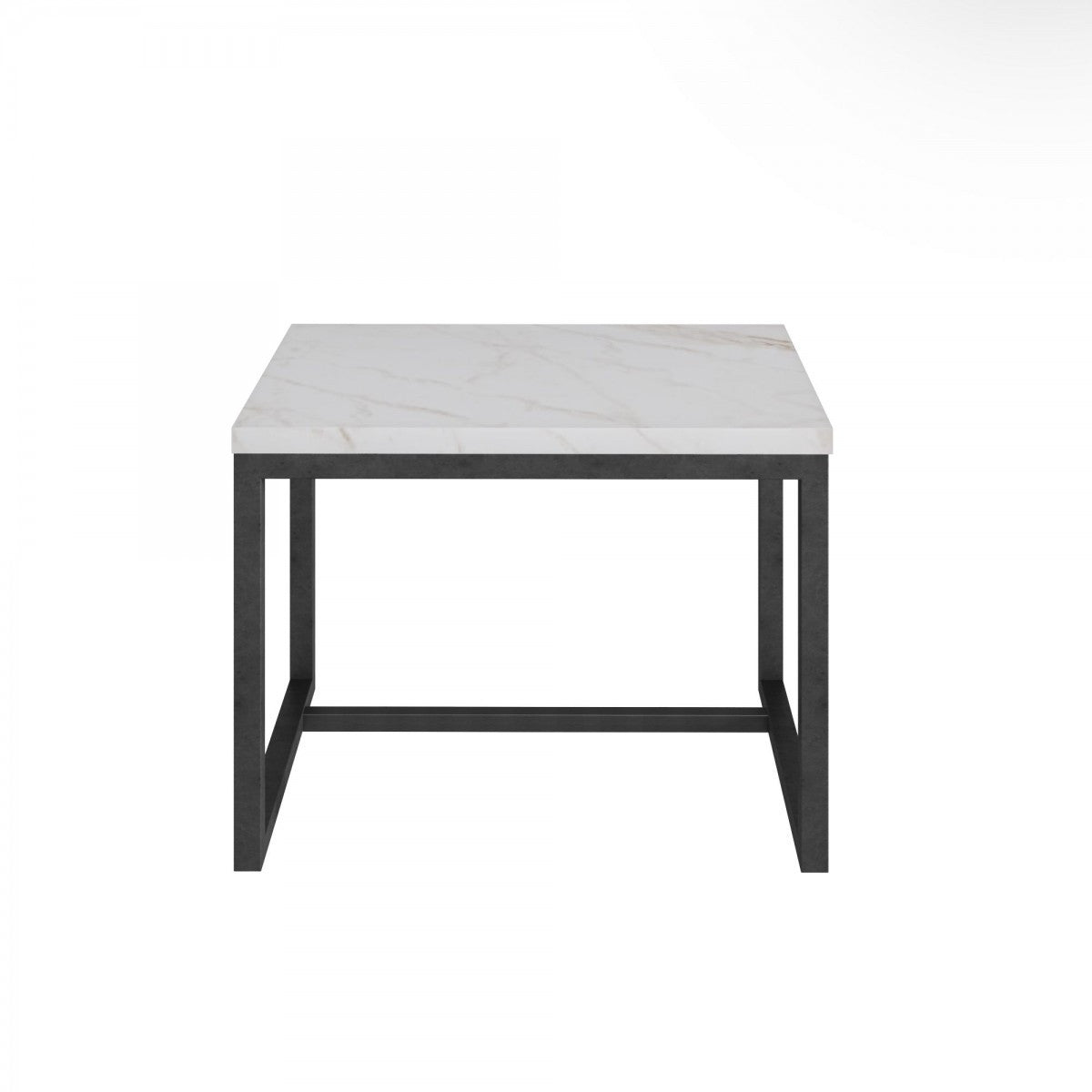 15" Black And White Stone And Metal Square End Table