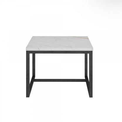 15" Black And White Stone And Metal Square End Table