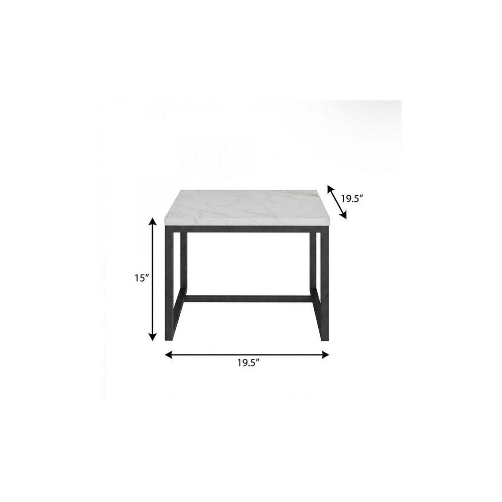 15" Black And White Stone And Metal Square End Table