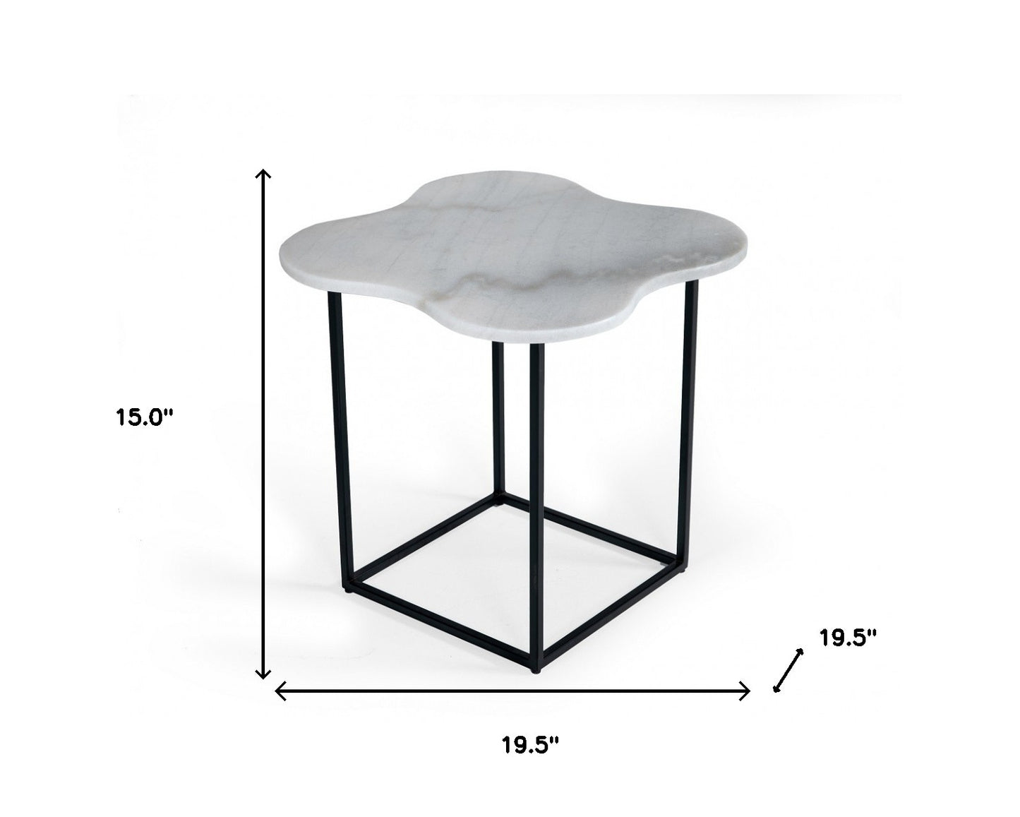 15" Black And White Marble Free Form End Table