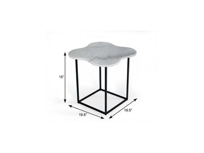 15" Black And White Marble Free Form End Table