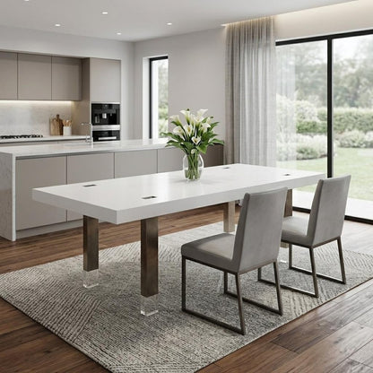 95" White And Gray Stainless Steel Dining Table