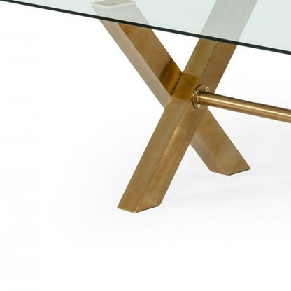 87" Clear And Gold Glass And Stainless Steel Sled Base Dining Table