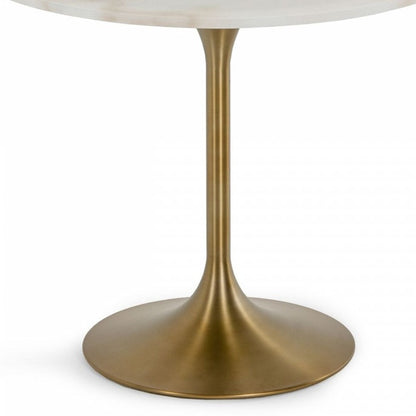 35" White And Gold Rounded Marble And Metal Dining Table