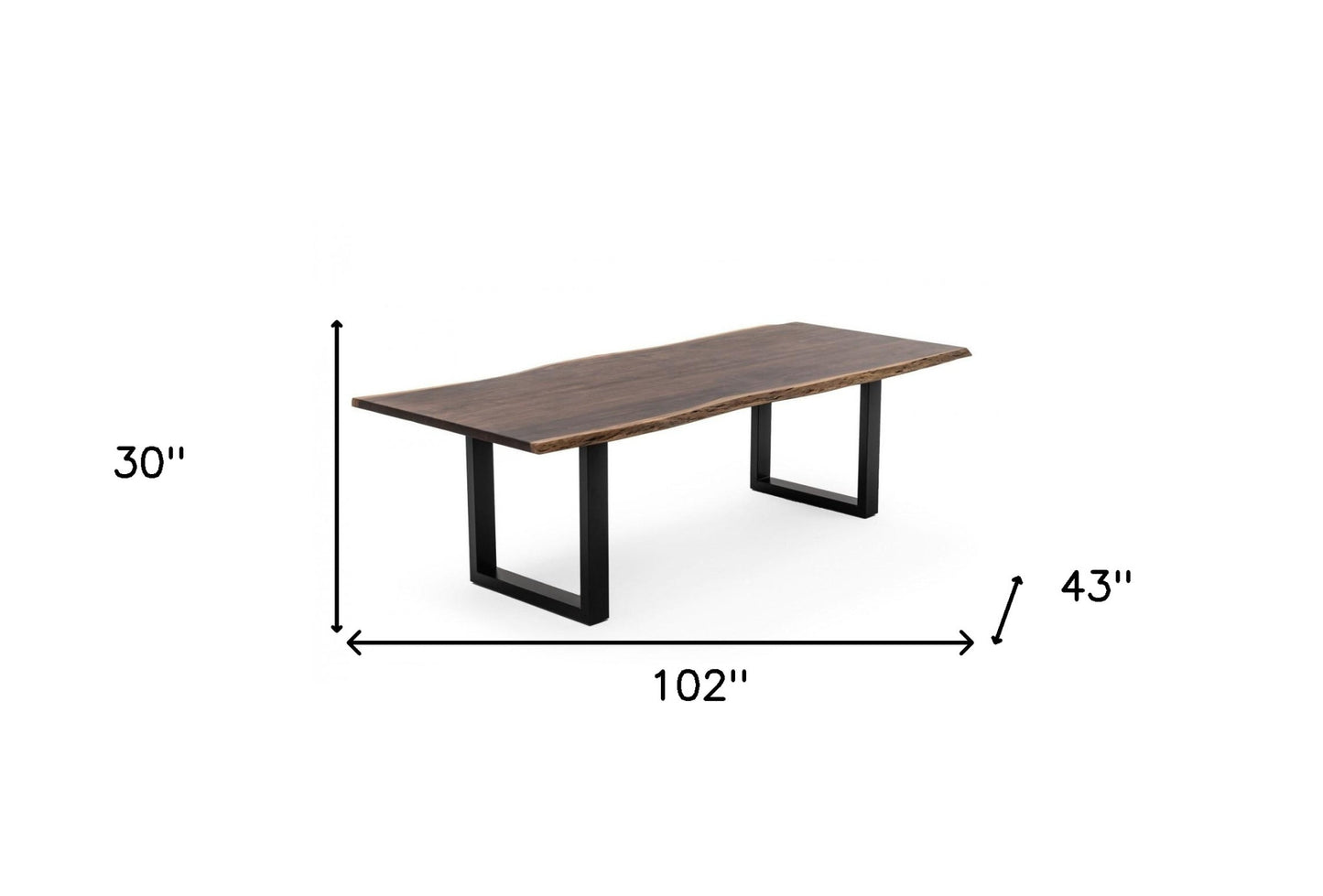 102" Brown And Black Solid Wood And Metal Sled Base Dining Table