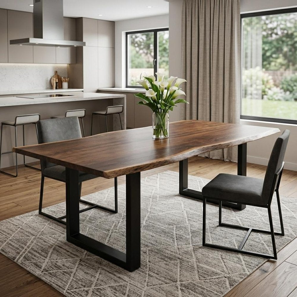 102" Brown And Black Solid Wood And Metal Sled Base Dining Table