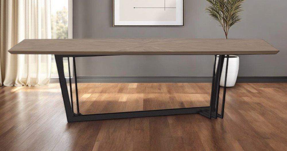 107" Walnut And Black Rectangular Geo Trestle Wood Dining Table