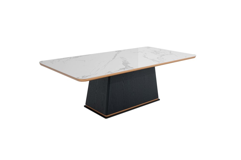94" White and Black Ceramic and Wood Pedestal Base Dining Table
