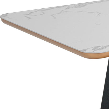 94" White and Black Ceramic and Wood Pedestal Base Dining Table