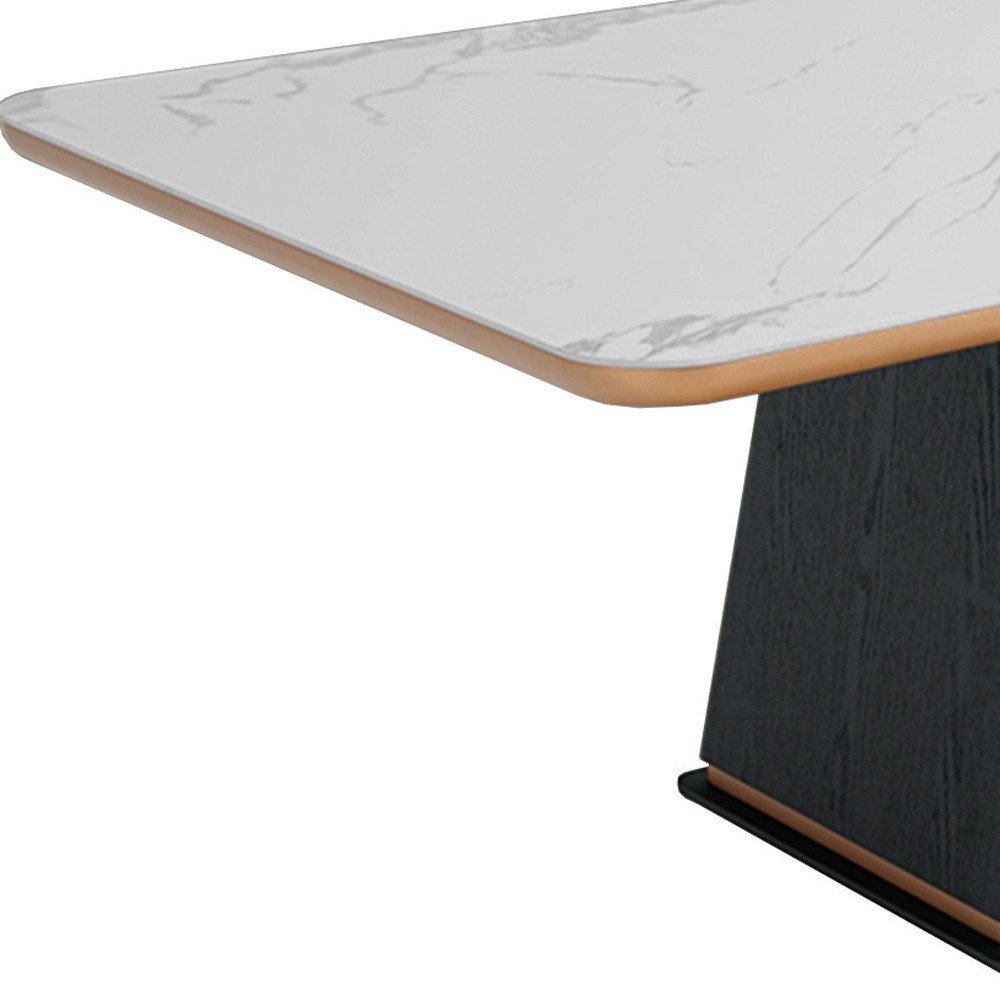 94" White and Black Ceramic and Wood Pedestal Base Dining Table