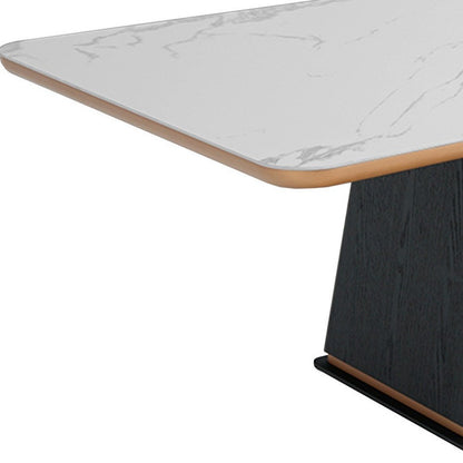 94" White and Black Ceramic and Wood Pedestal Base Dining Table