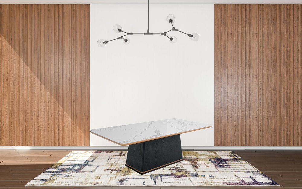 94" White and Black Ceramic and Wood Pedestal Base Dining Table