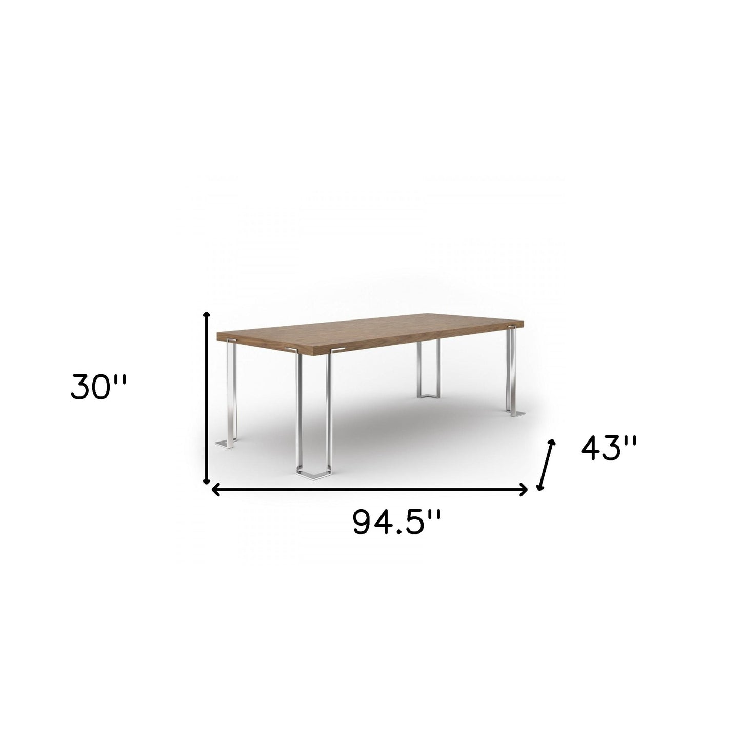 95" Walnut And Chrome Rectangular Manufactured Wood And Stainless Steel Dining Table