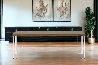 95" Brown and Silver Wood and Stainless Steel Dining Table