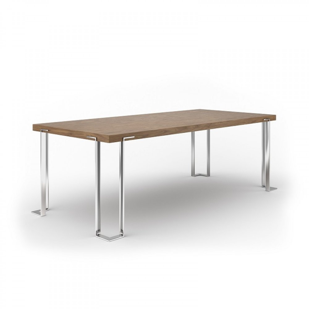 95" Brown and Silver Wood and Stainless Steel Dining Table