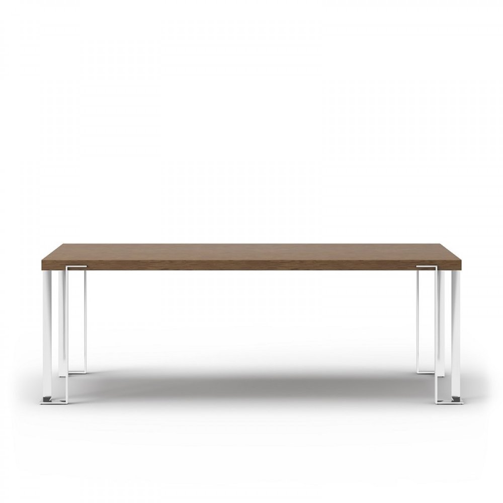 95" Brown and Silver Wood and Stainless Steel Dining Table