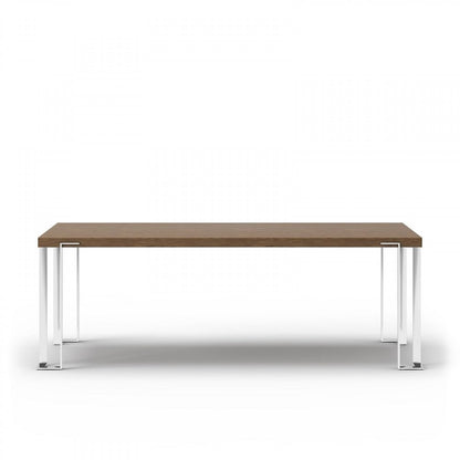 95" Brown and Silver Wood and Stainless Steel Dining Table