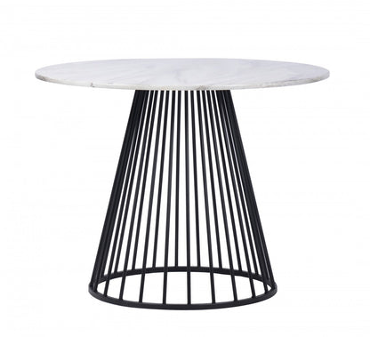 43" White And Black Rounded Metal Pedestal Base Dining Table