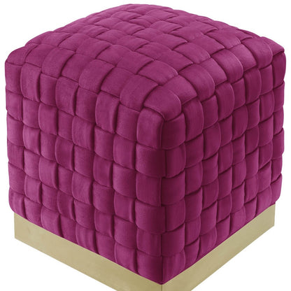 17" Fuchsia Velvet And Gold Ottoman