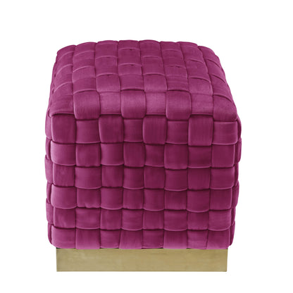 17" Fuchsia Velvet And Gold Ottoman