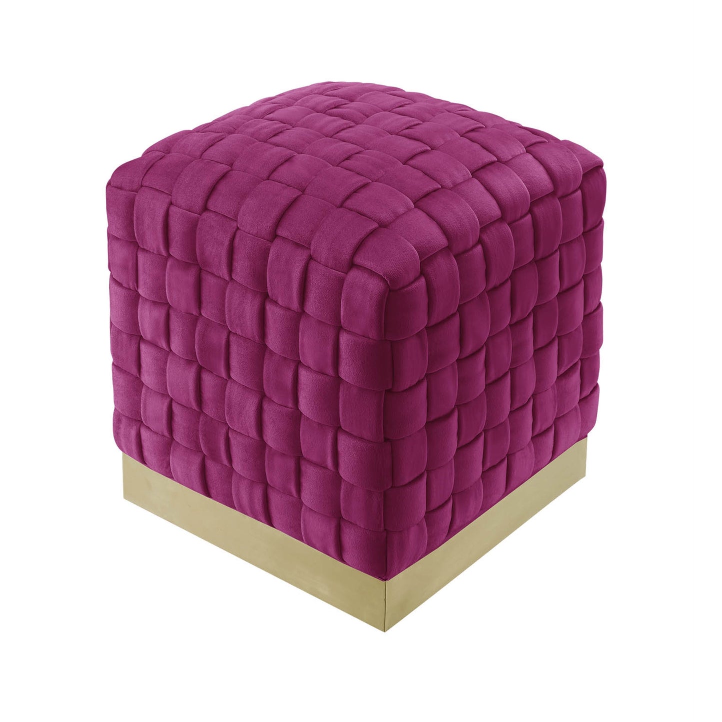 17" Fuchsia Velvet And Gold Ottoman