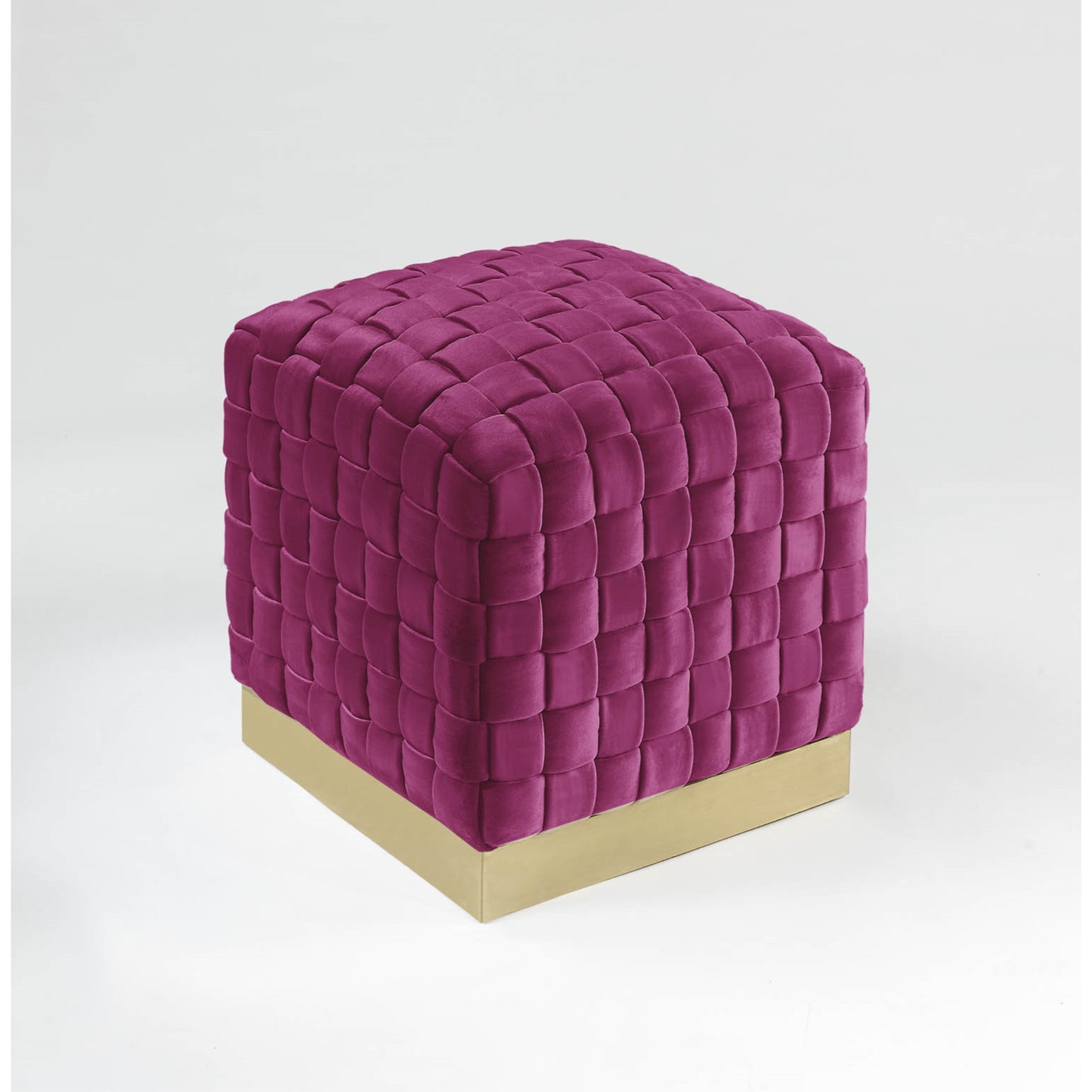 17" Fuchsia Velvet And Gold Ottoman