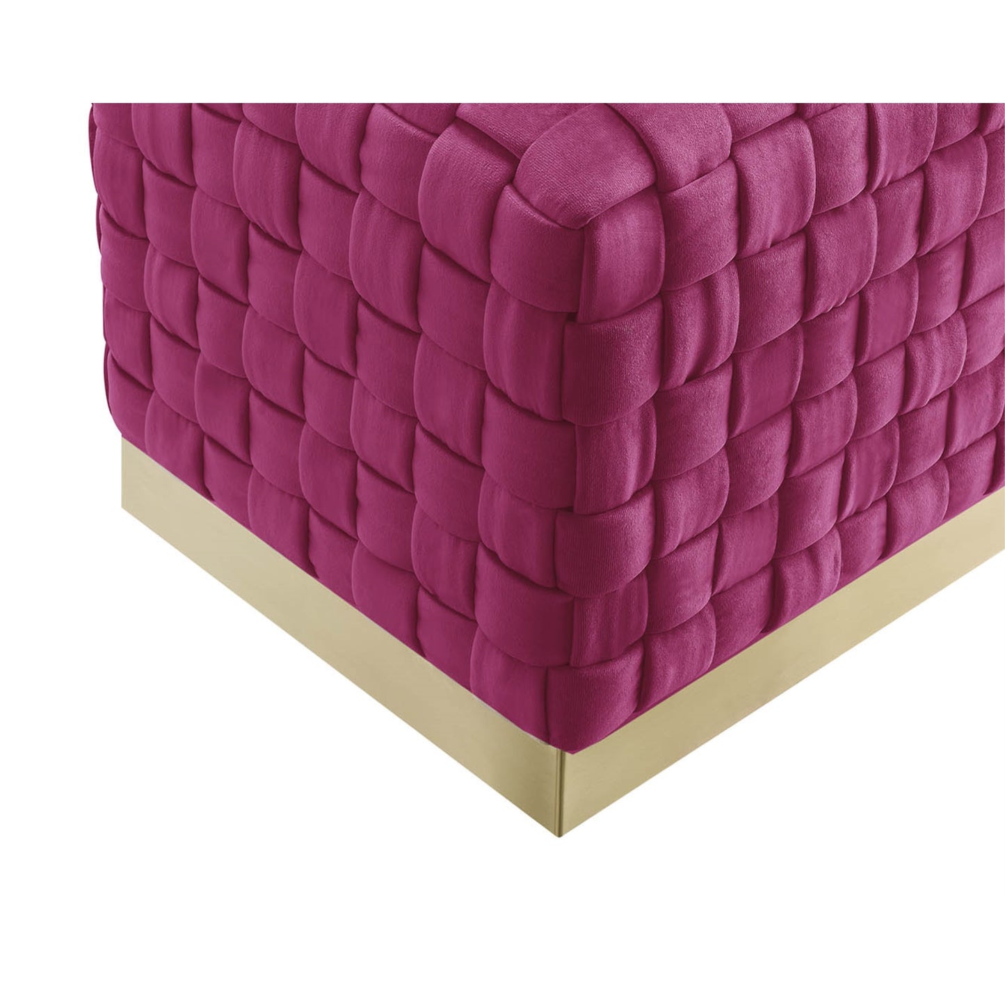 17" Fuchsia Velvet And Gold Ottoman