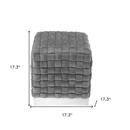 17" Fuchsia Velvet And Gold Ottoman