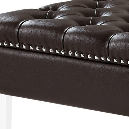 35" Espresso Faux Leather And Clear Cocktail Ottoman