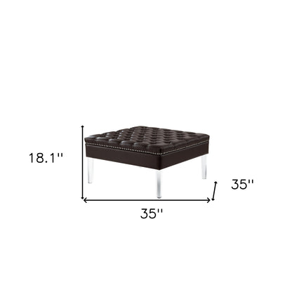 35" Espresso Faux Leather And Clear Cocktail Ottoman