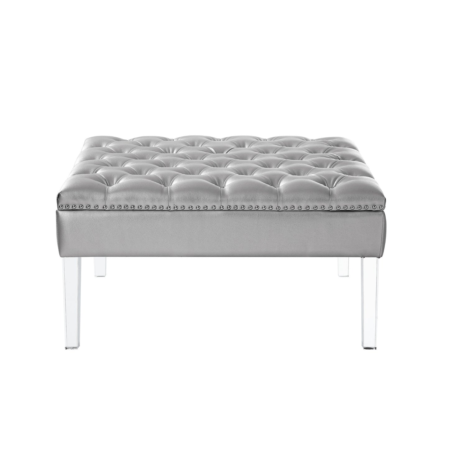 35" Espresso Faux Leather And Clear Cocktail Ottoman