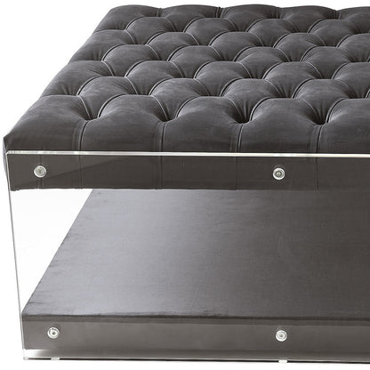 36" Gray Velvet Storage Ottoman