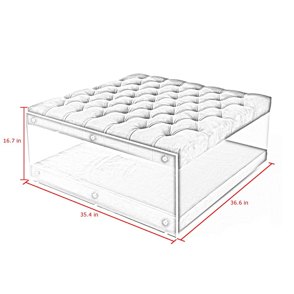 36" Gray Velvet Storage Ottoman