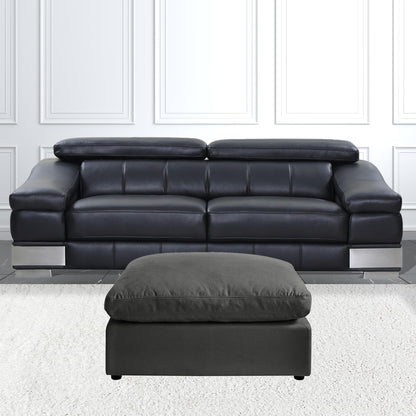 36" Gray Linen And Black Ottoman