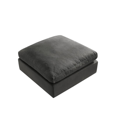 36" Gray Linen And Black Ottoman