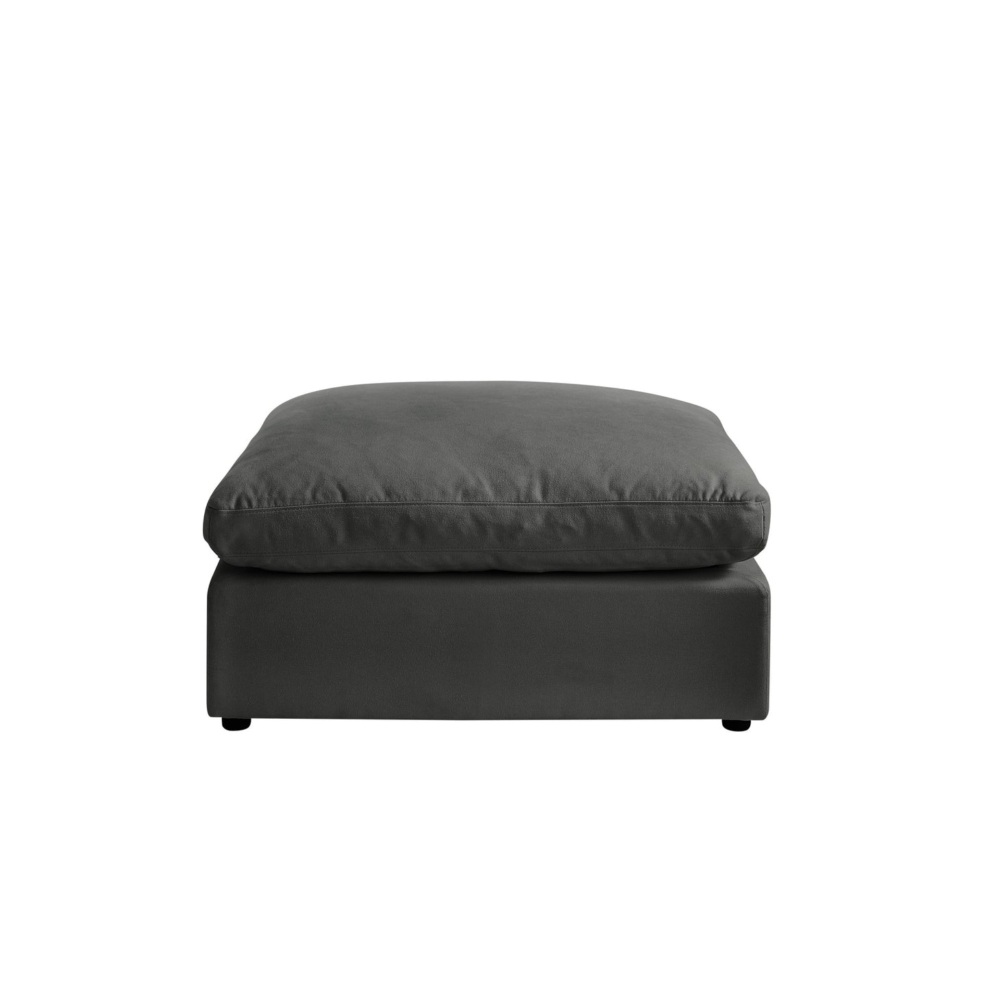 36" Gray Linen And Black Ottoman