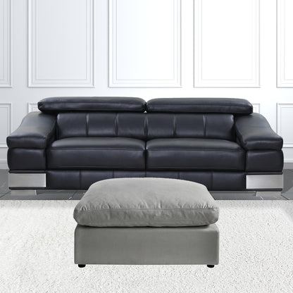 36" Gray Linen And Black Ottoman