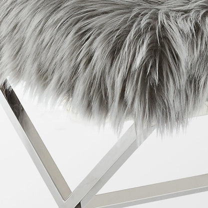 18" Navy Blue Velvet and Silver Ottoman