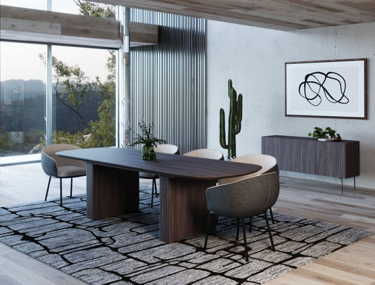 114" Smoked Rectangular Manufactured Wood Self-Storing Leaf Dining Table